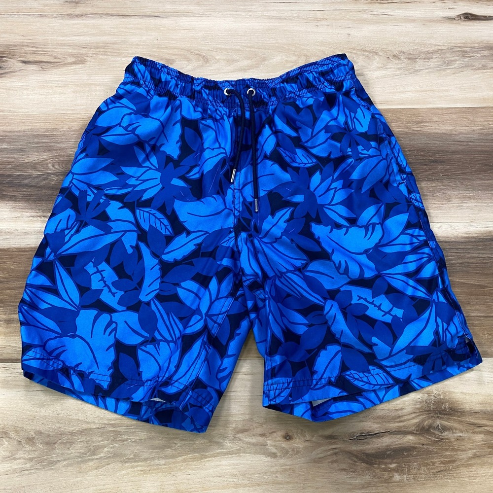 Lands' End Swim Trunks Mens S 28-30 Tropical Polyester Blue Heritage Beachwear